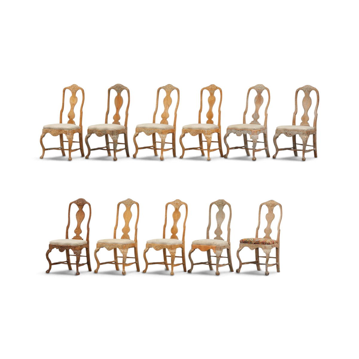 18th Century Swedish Set of 11 Rococo Chairs