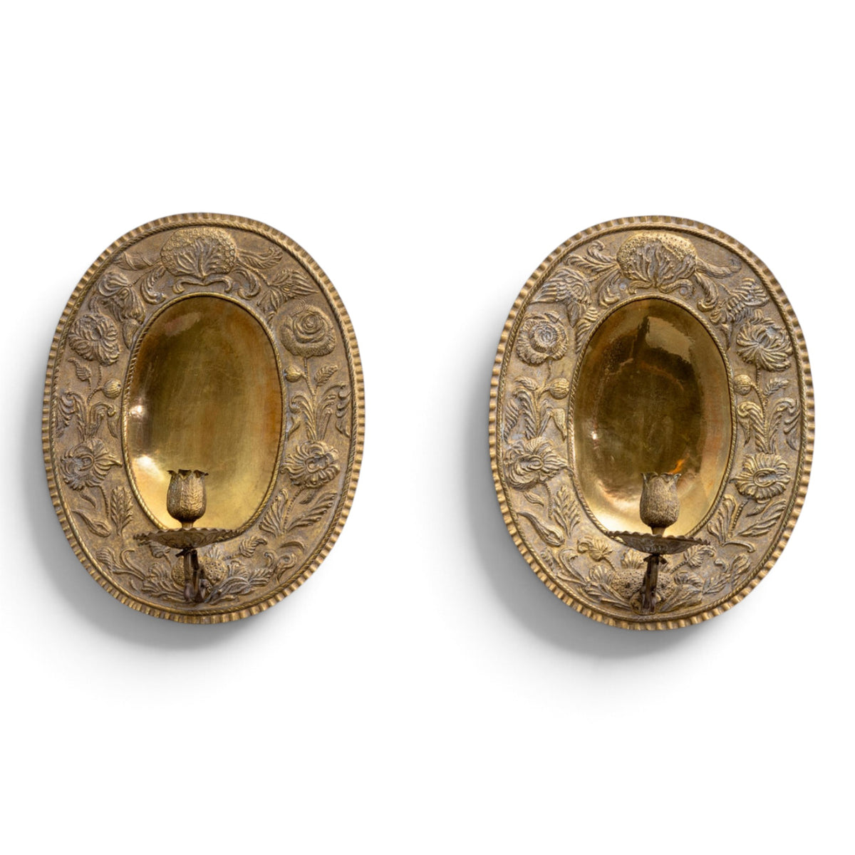 18th Century Swedish Pair of Brass Baroque Style Sconces