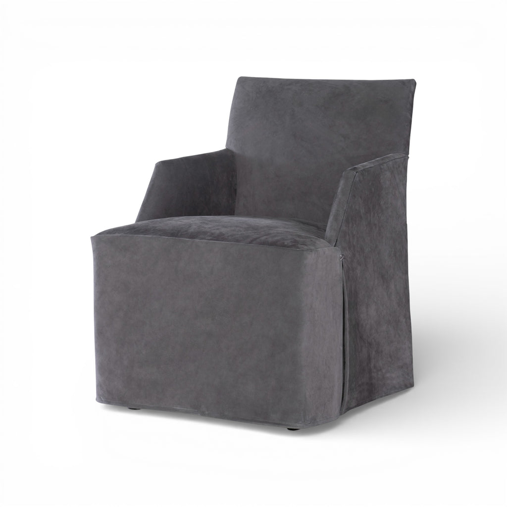 Stefano Skirted Chair - Charcoal Suede