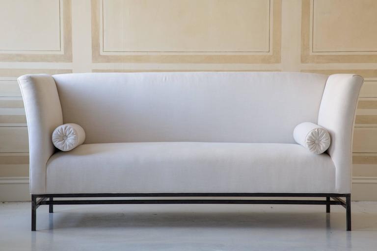 Maison Contemporary Linen Sofa with Iron Base