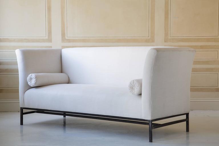 Maison Contemporary Linen Sofa with Iron Base