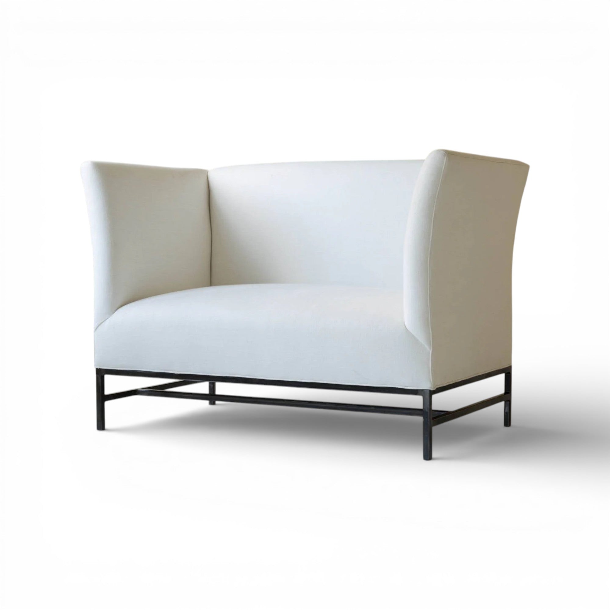 Maison Contemporary Loveseat in Linen with Iron Base