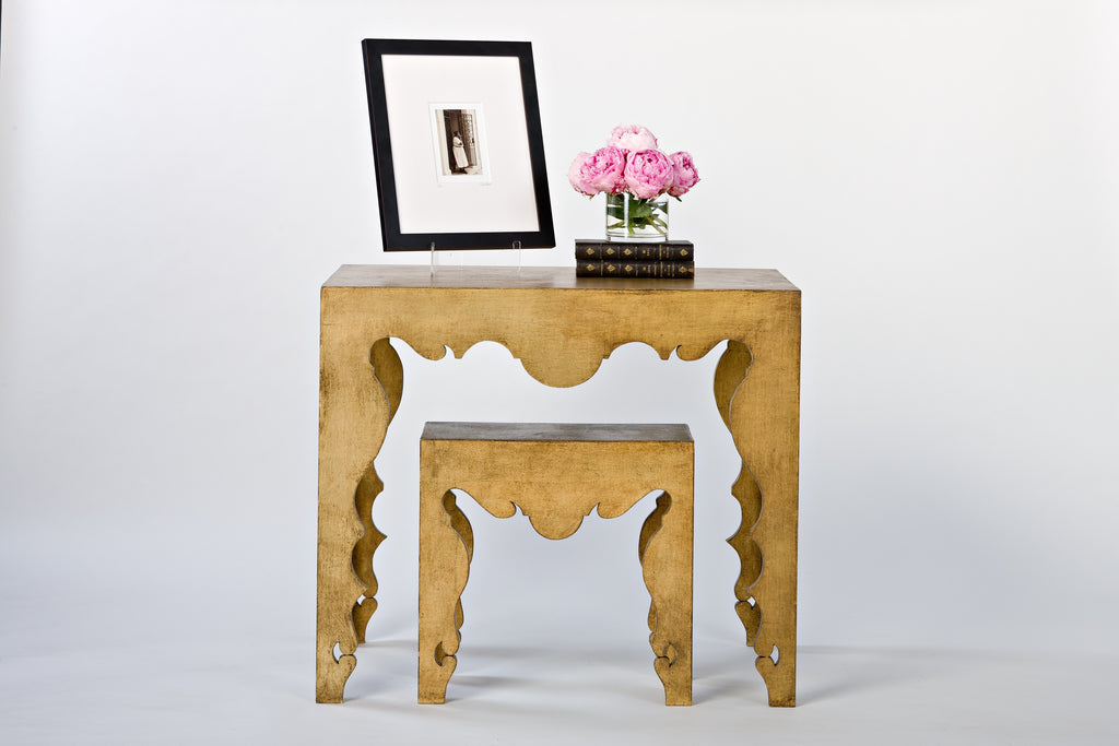 Maison Contemporary Rococo Martini Side Table in Gold Leaf