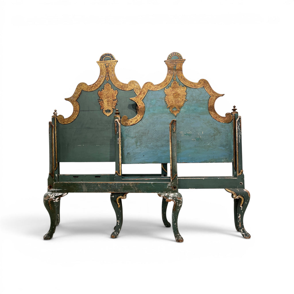 Venetian Style Pair of Painted & Parcel Gilt Twin Beds