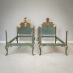 Venetian Style Pair of Painted & Parcel Gilt Twin Beds
