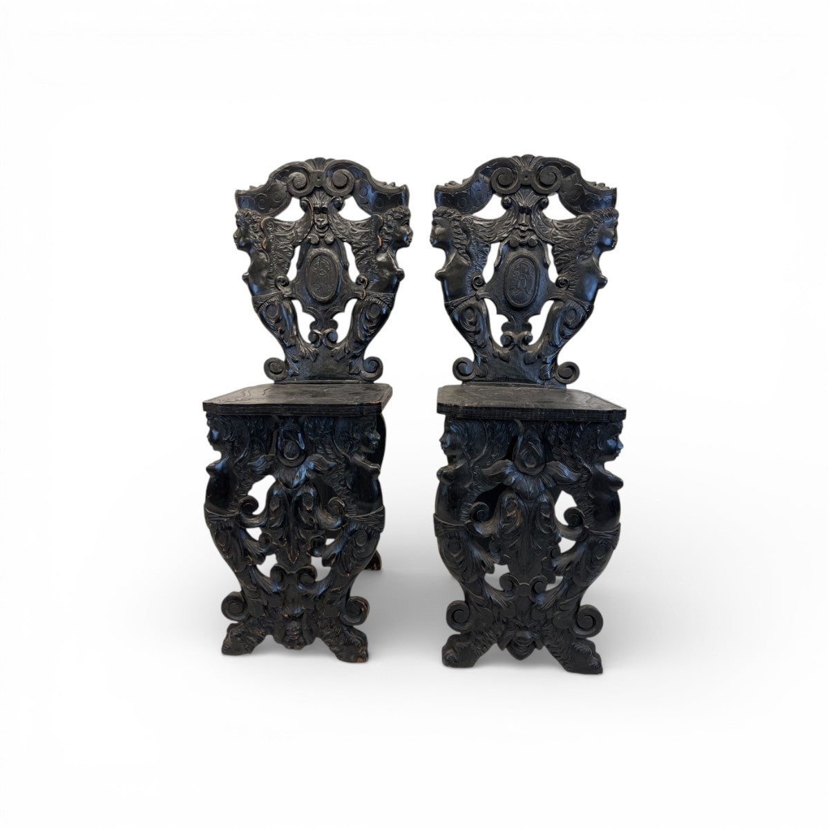 Pair of 19th Century Black Forest Escabell Chairs