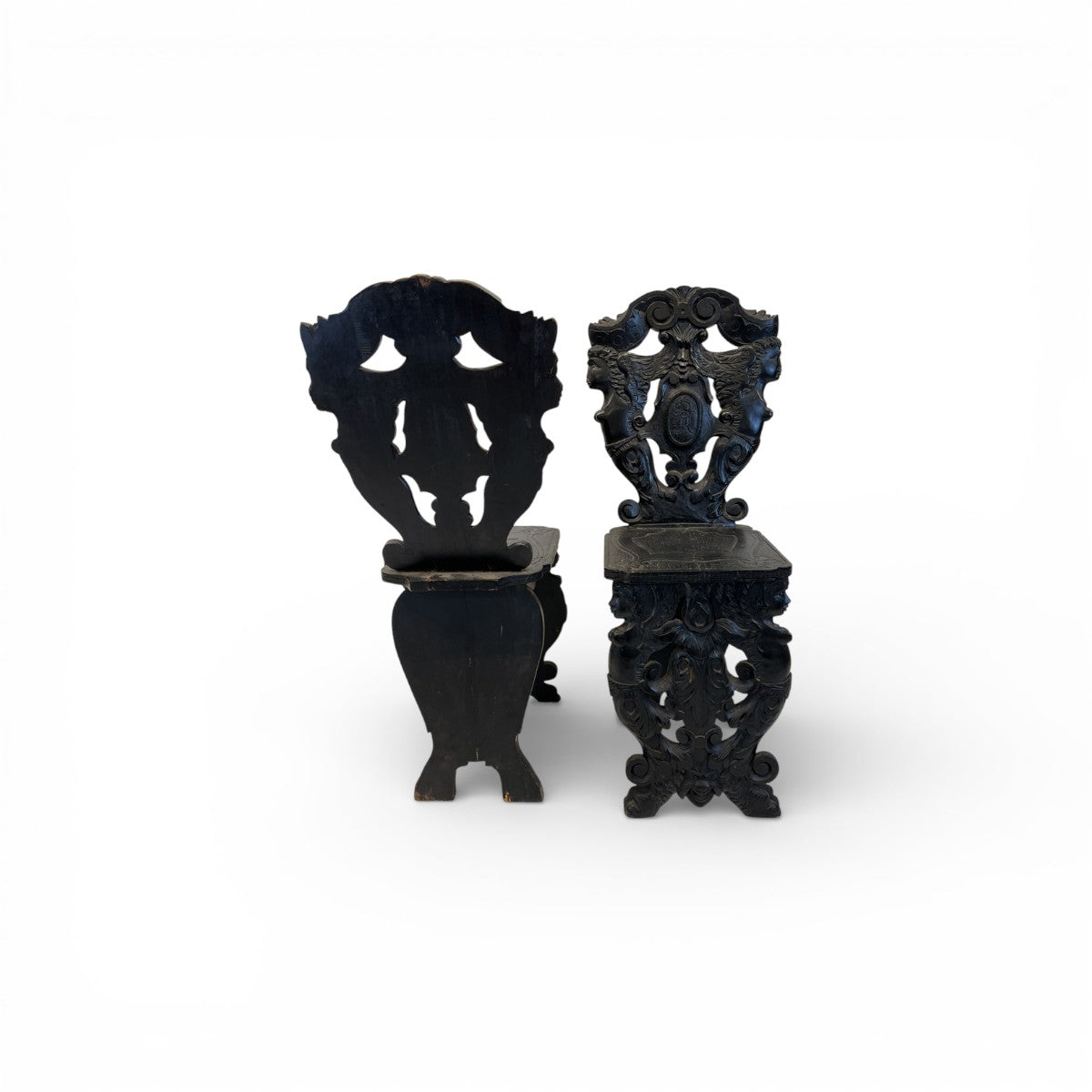 Pair of 19th Century Black Forest Escabell Chairs