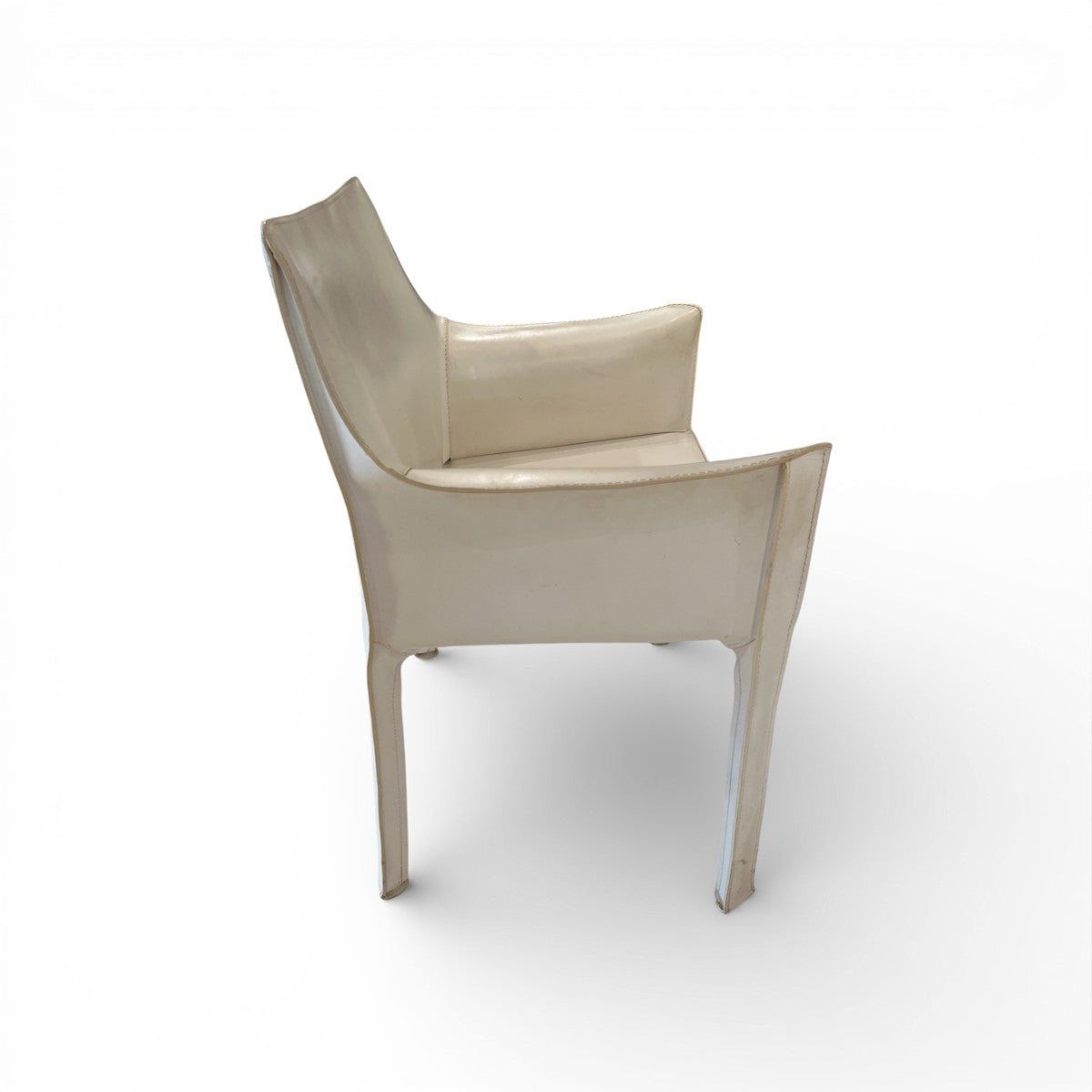 Set of Four White Leather Cab Armchairs by Cassina