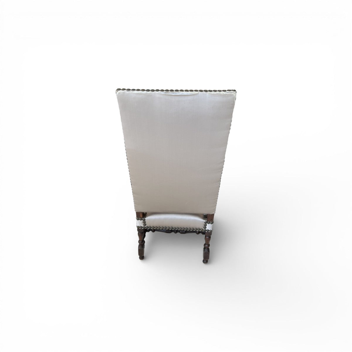 18th Century Louis XIII Style Arm Chair in Taupe Silk