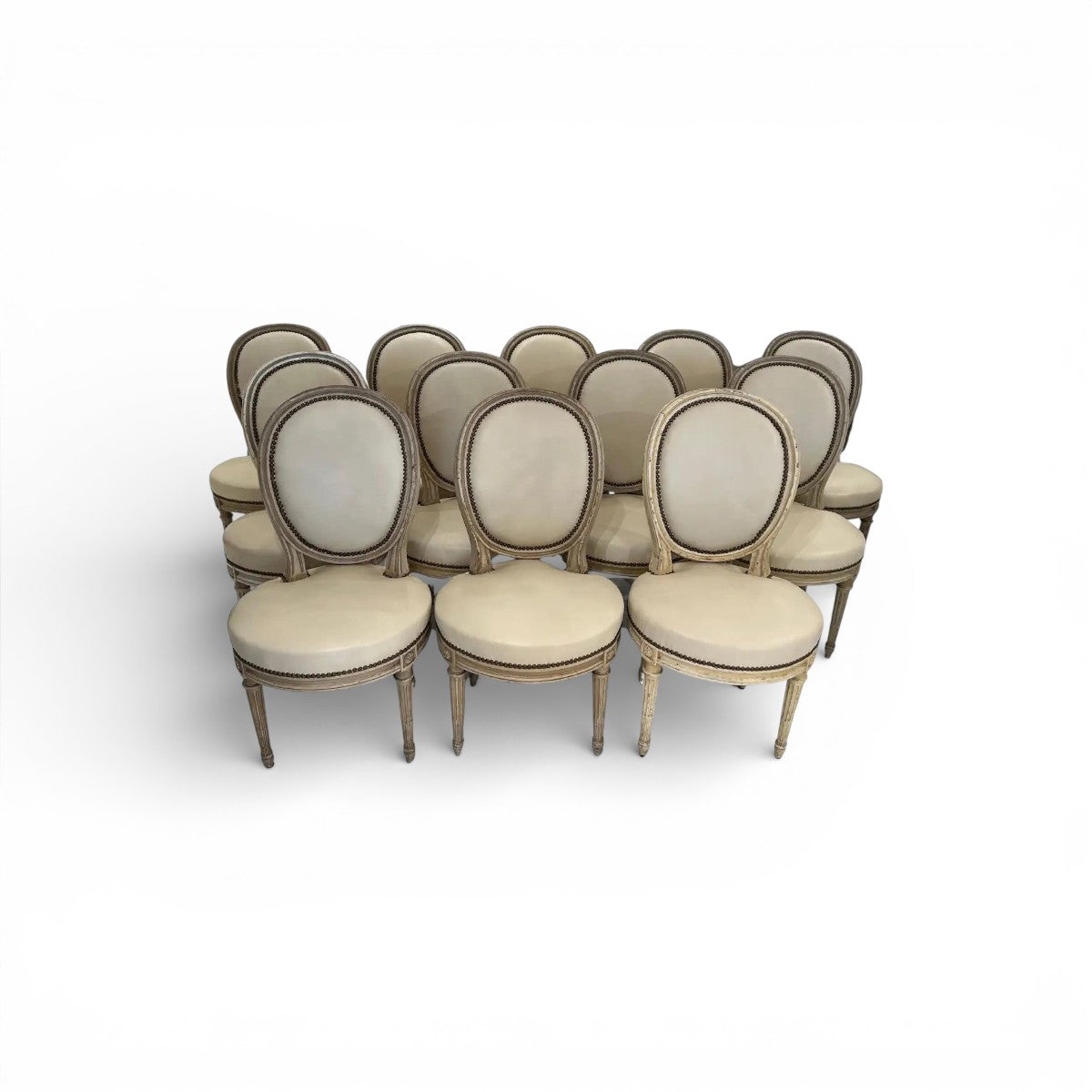 Set of 12 Oval Back Chairs with Leather