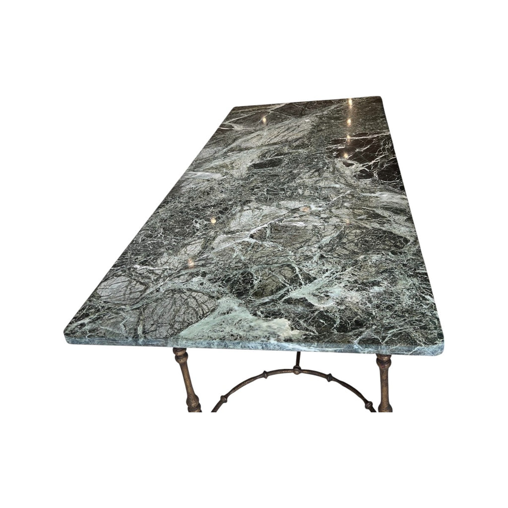 Mid-Century Large Maison Jansen Console Table with Iron Base and Marble Top
