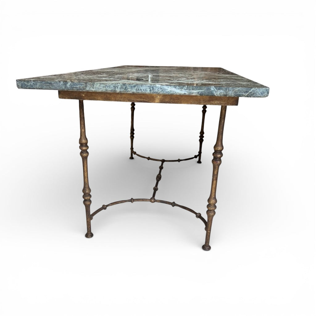 Mid-Century Large Maison Jansen Console Table with Iron Base and Marble Top