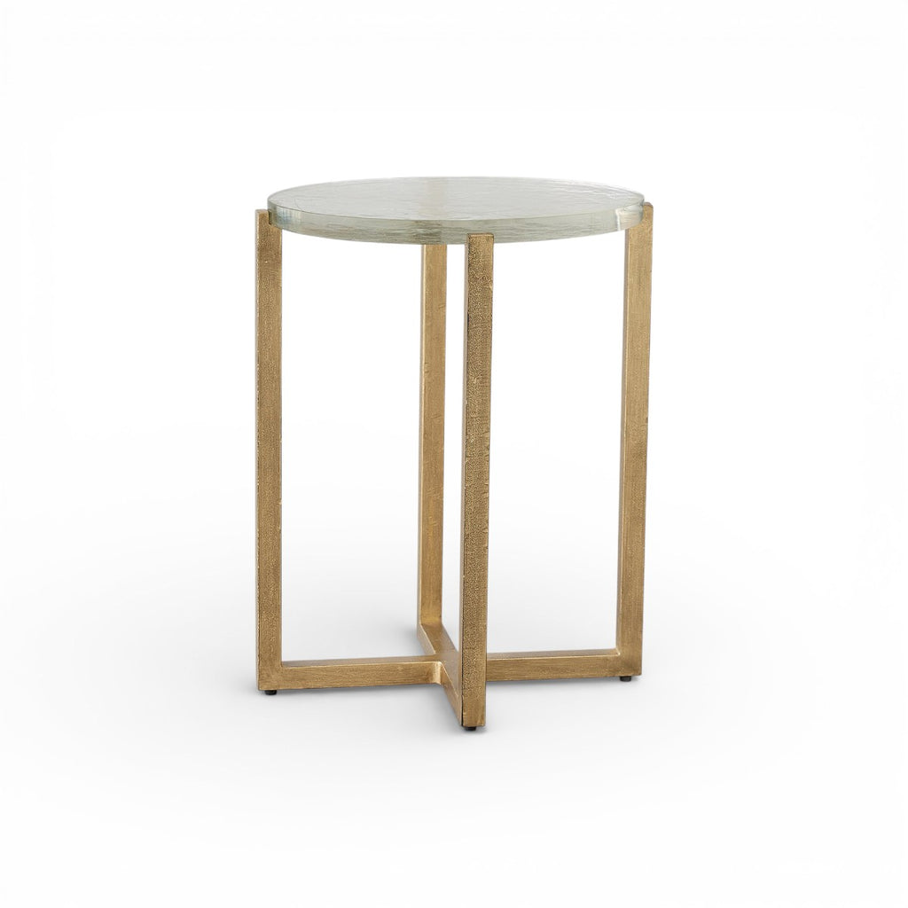 Glass Block Table with Gold Base - Oval
