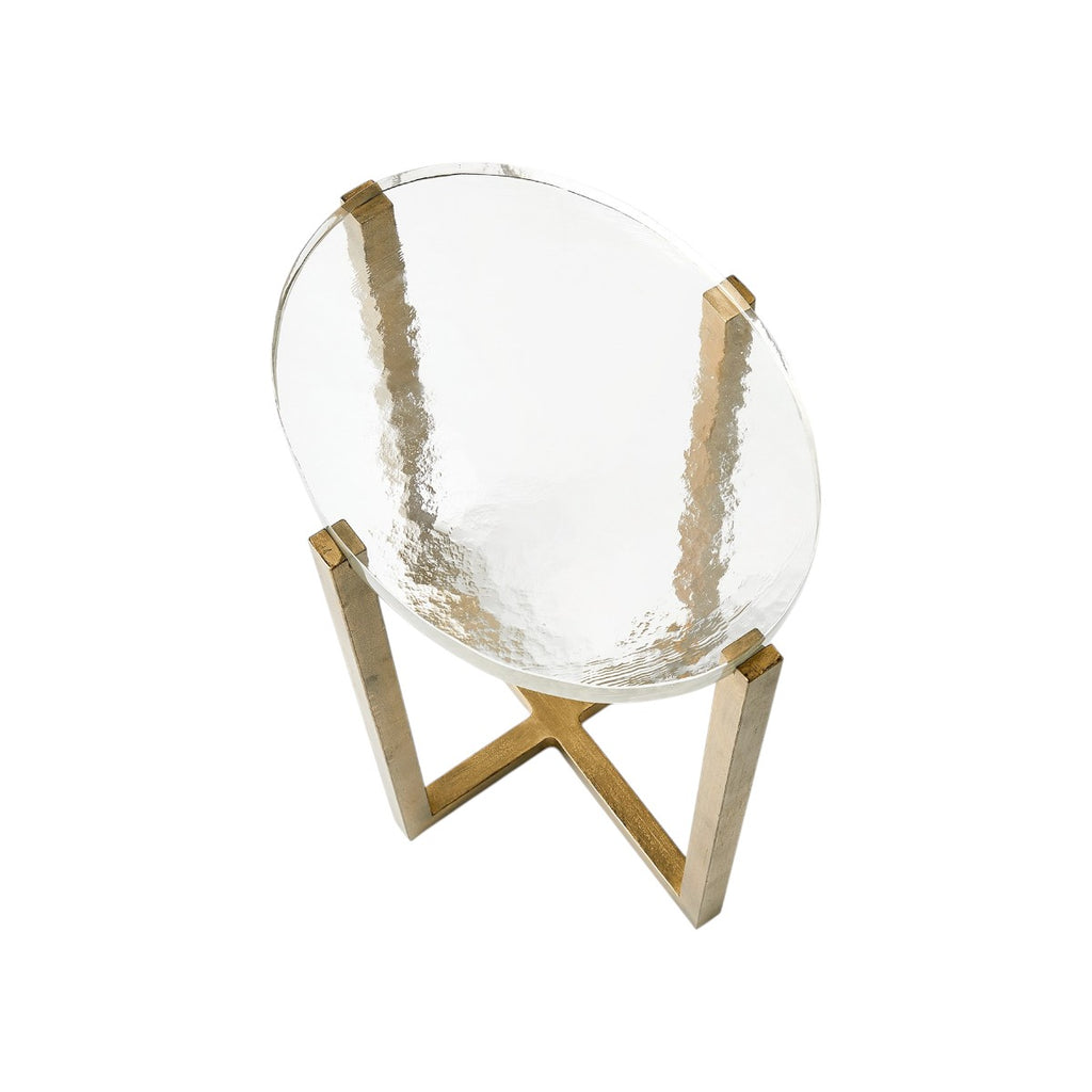 Glass Block Table with Gold Base - Oval