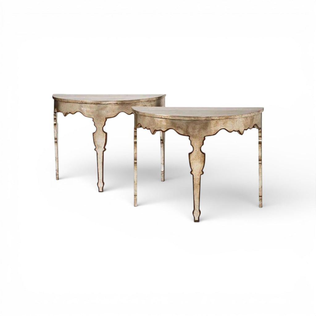 Maison Italian Console in Silver Leaf (Two Available)