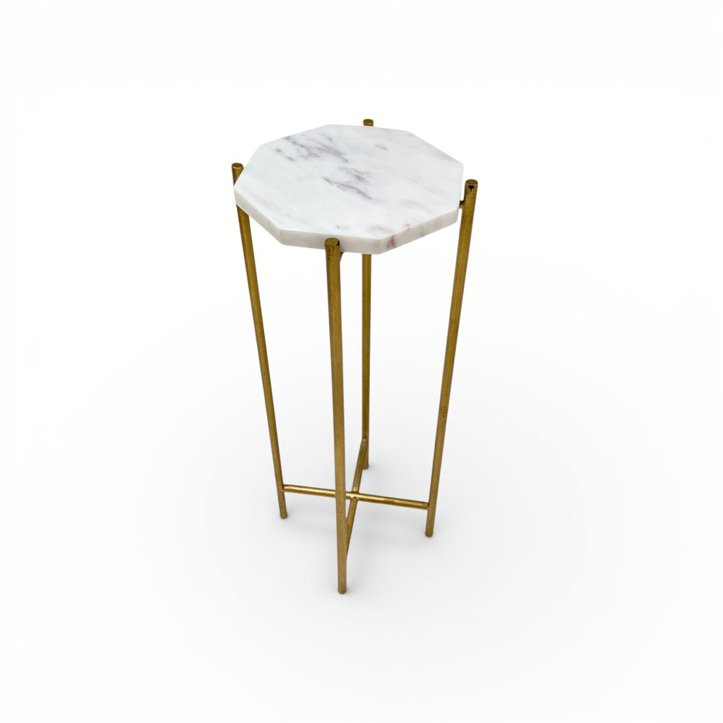 Octagonal White Marble & Brass Side Table