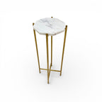 Octagonal White Marble & Brass Side Table