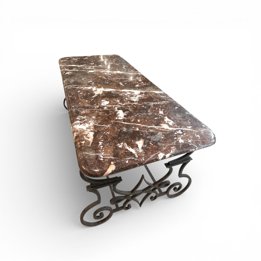 19th Century Hand Forged Iron Table with Conforming Marble Top