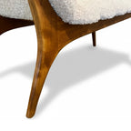 Mid-Century Italian Ash Bench with Boucle