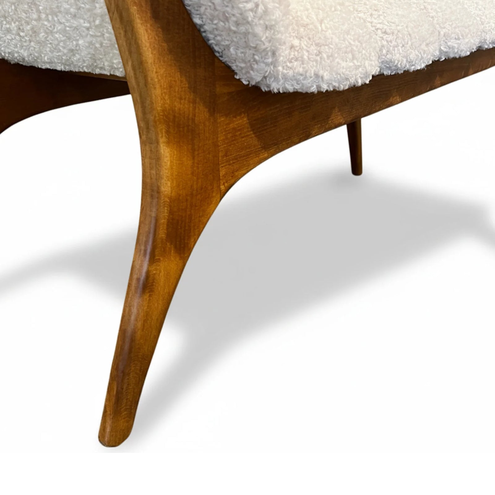 Mid-Century Italian Ash Bench with Boucle