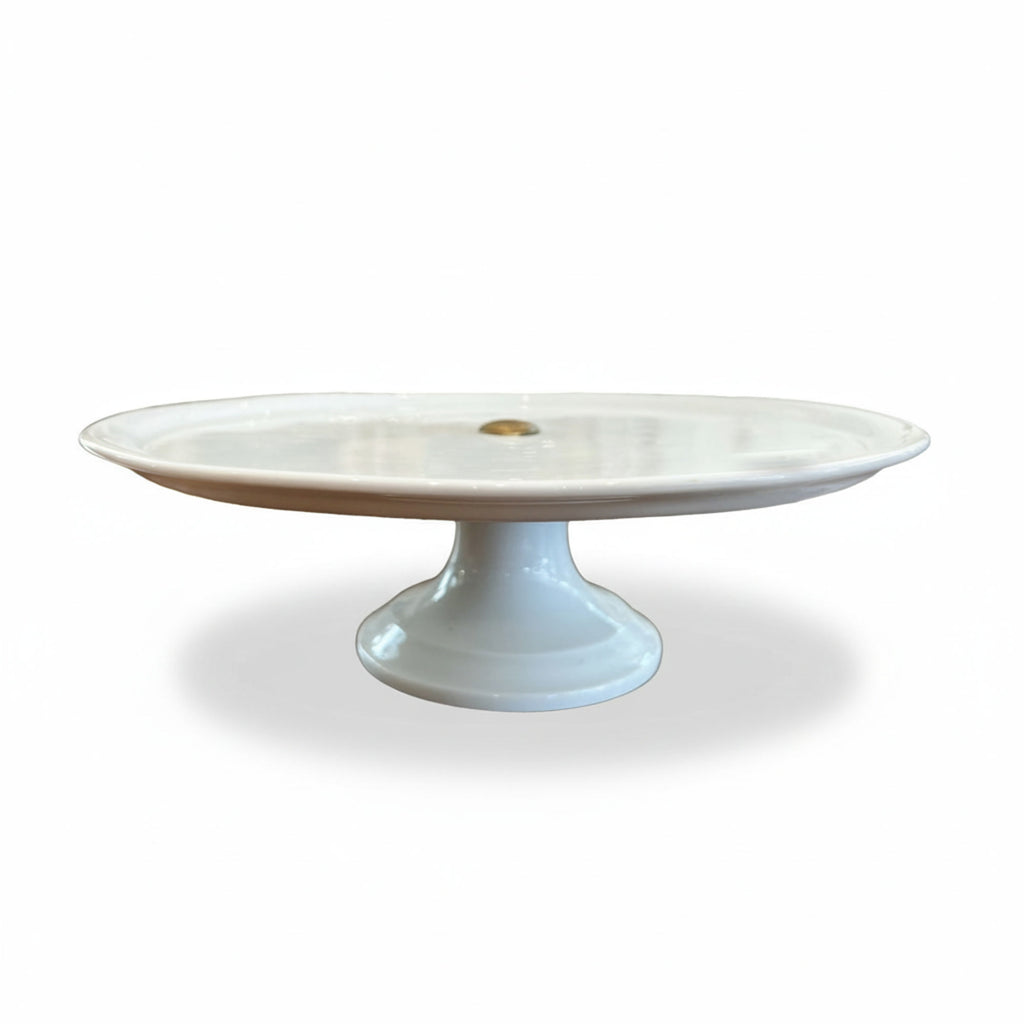 Antique Belgian White Ironstone Cake Platter