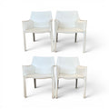 Set of Four White Leather Cab Armchairs by Cassina