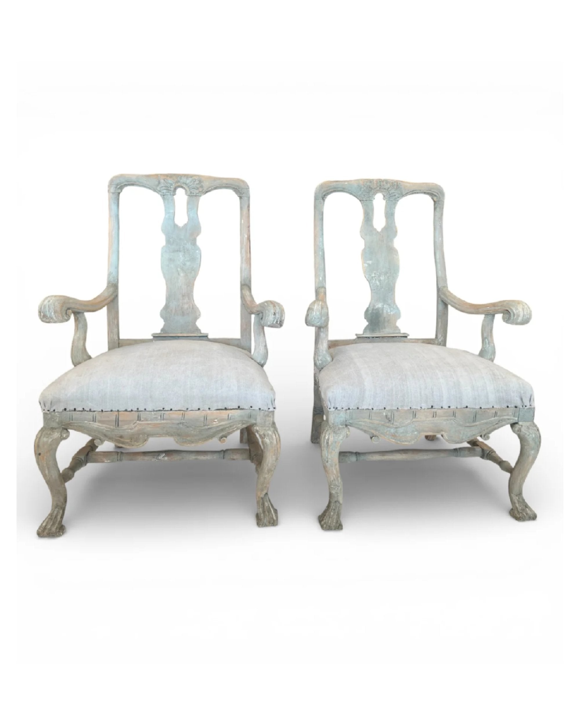 19c Swedish Antique Pair of Arm Chairs