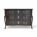 18th Century French Black Antique Chest w/Hoof Feet and Silver Hardware