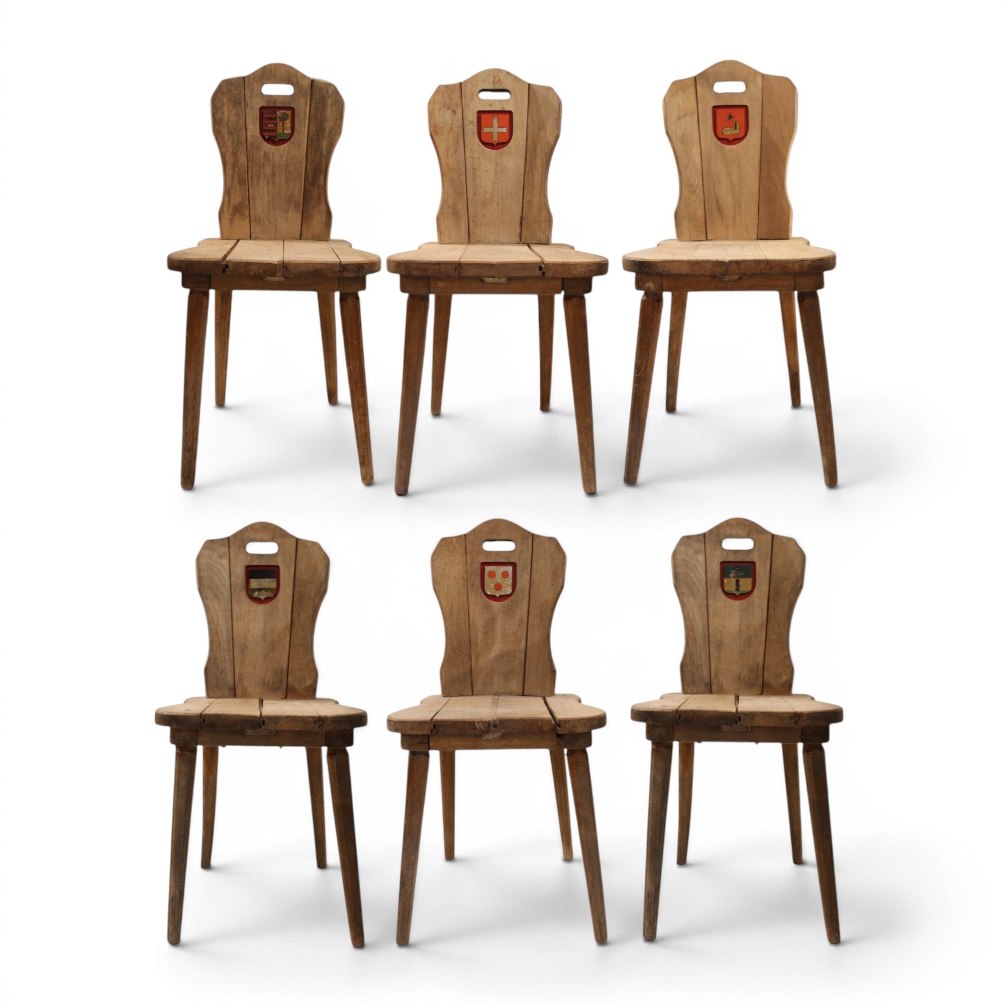 19th Century Belgian Antique Chairs with Coat of Arms from Chateau (Set of 6)