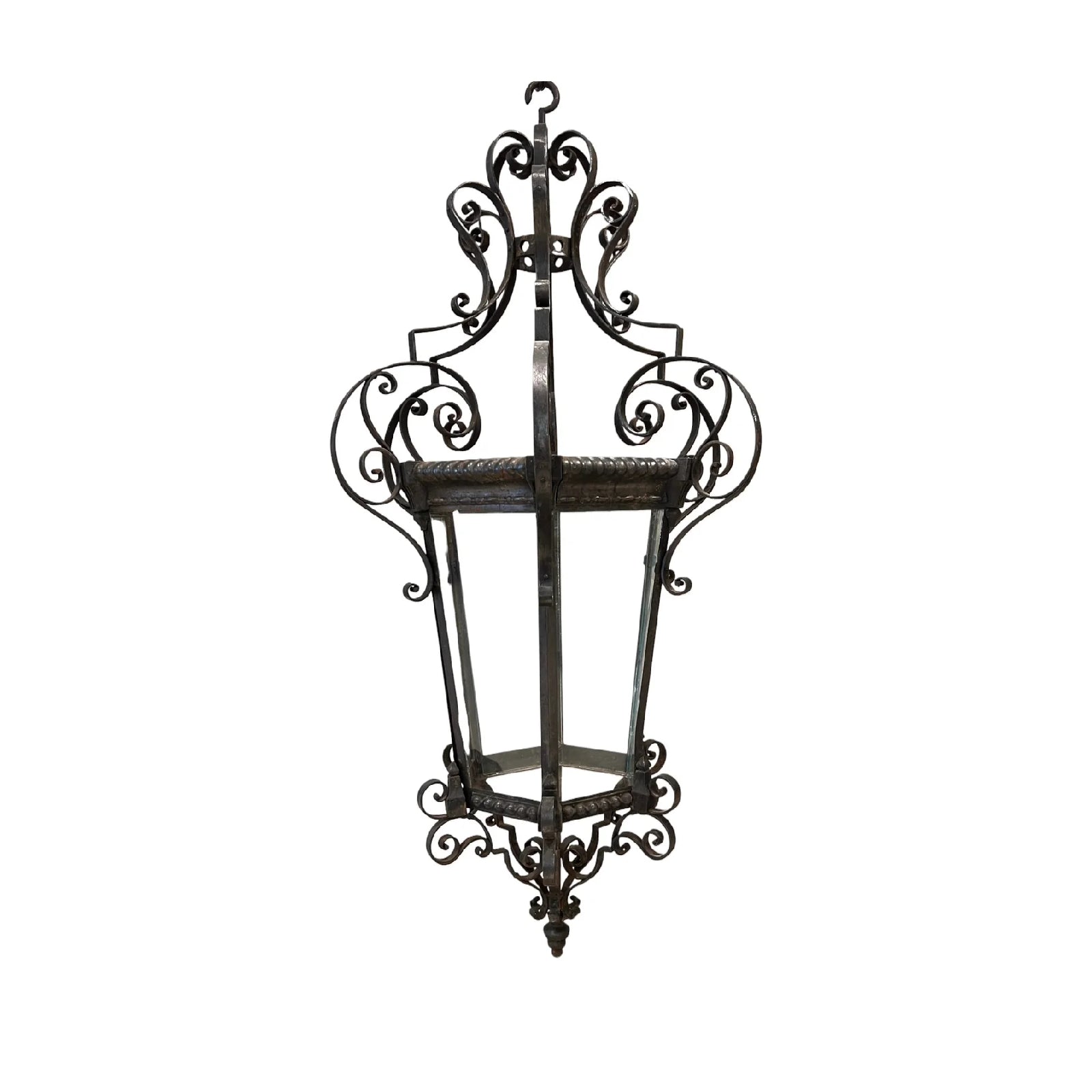 19th Century Italian Antique Scrolled Iron Lantern