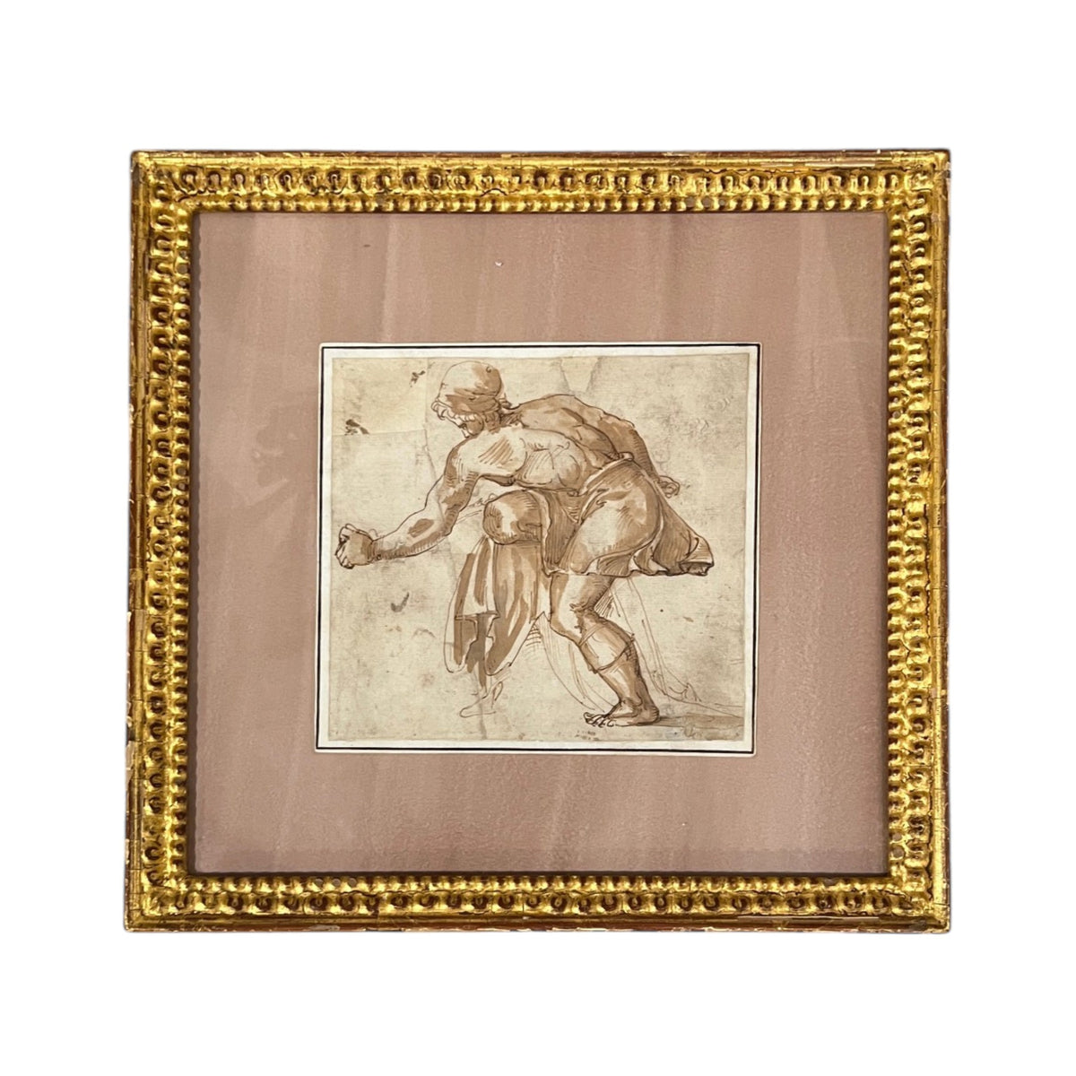 17th Century Northern School Study of Man with Bent Leg in 19th Century Frame
