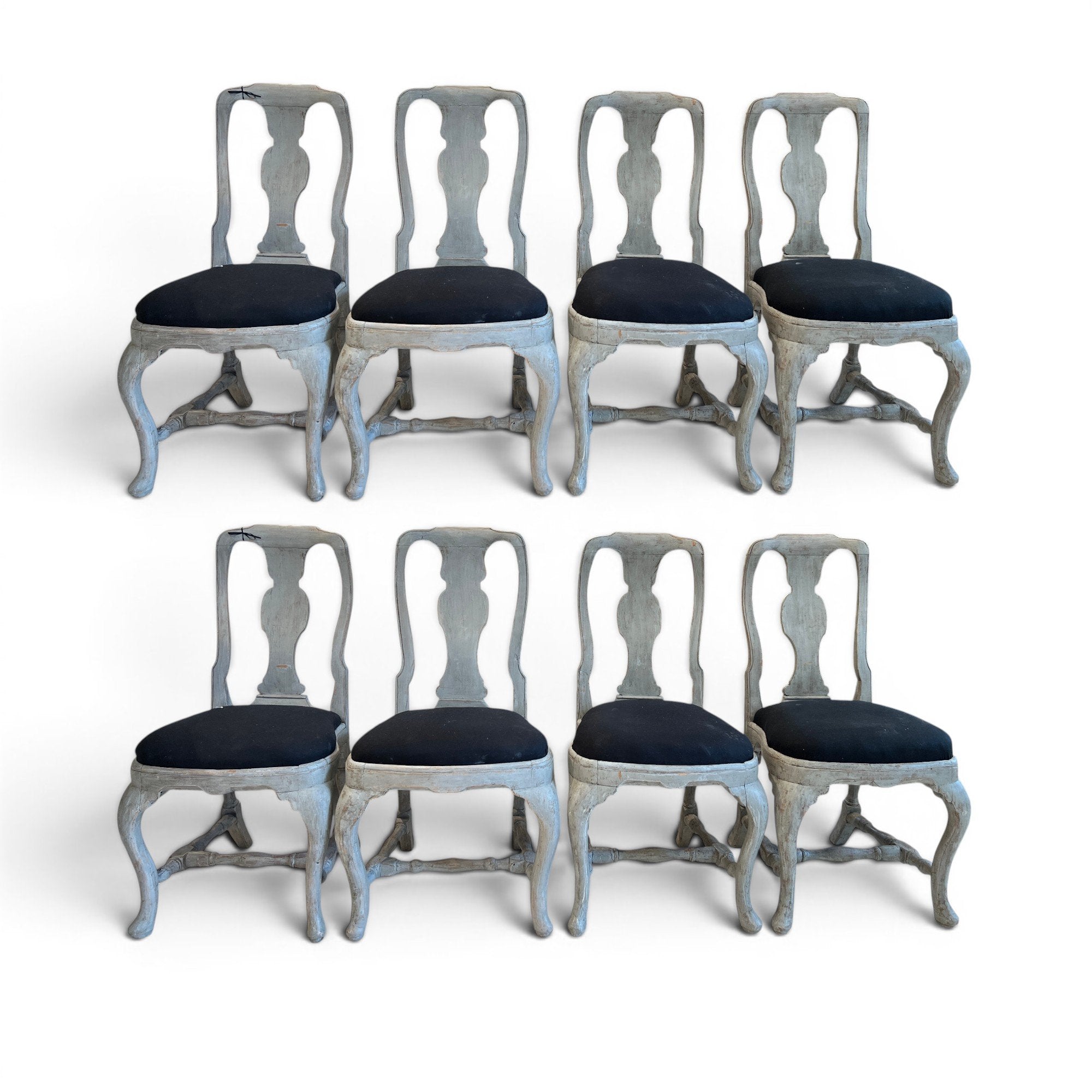 18th Century Swedish Rococo Set of 8 Chairs