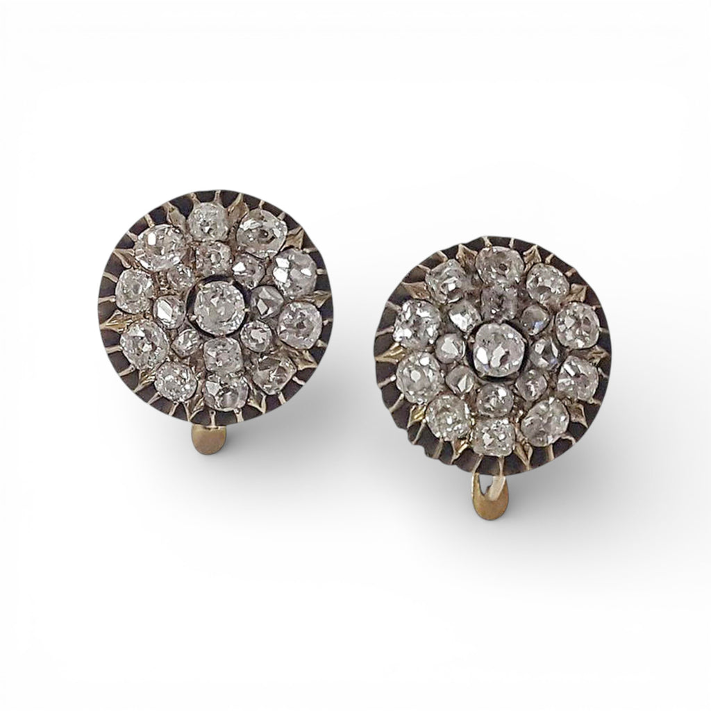 Mid 19th Century 14 Karat Yellow Gold Old Mine Cut Diamond Earrings