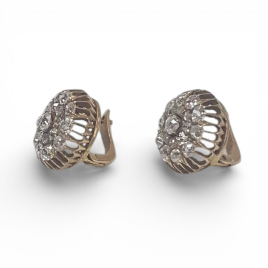 Mid 19th Century 14 Karat Yellow Gold Old Mine Cut Diamond Earrings