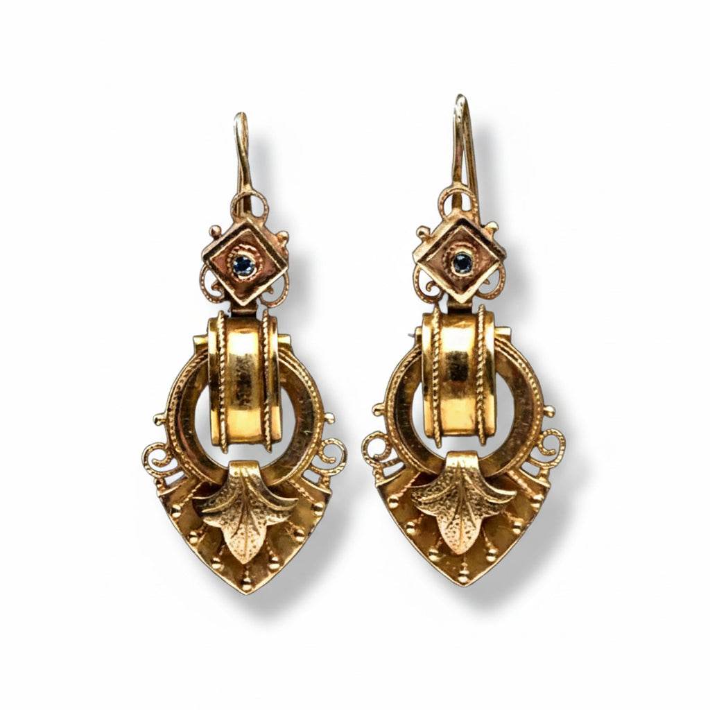 Renaissance Revival 14 Karat Yellow Gold Drop Earrings