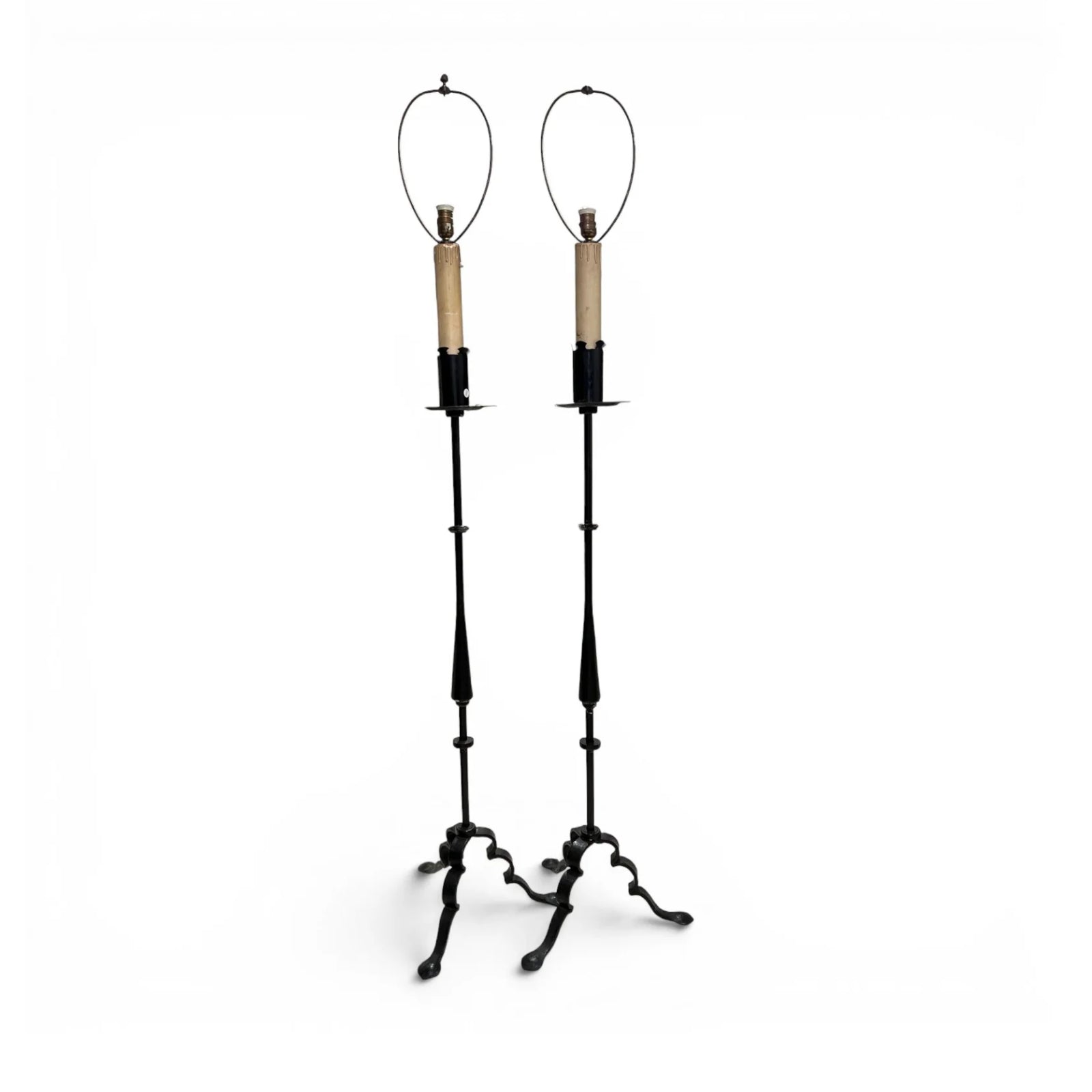 Pair of Spanish Black Iron Antique Floor Lamps