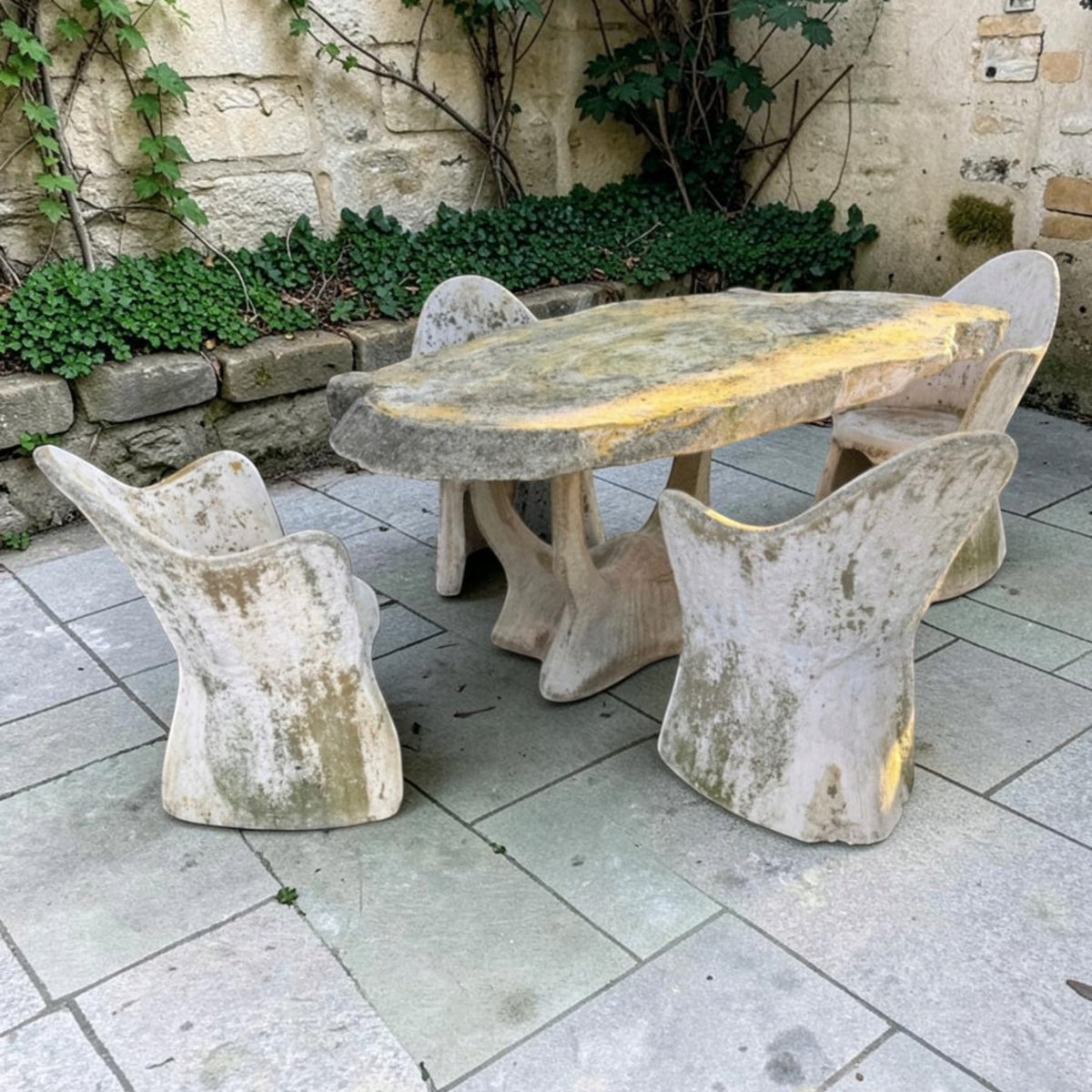French Set of 4 Sculptural Concrete Garden Chairs