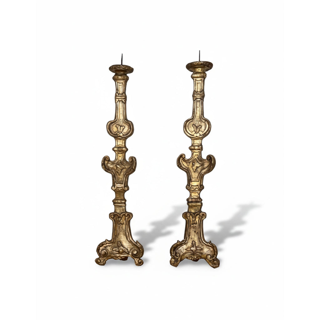 Antique Pair Large Giltwood Candlesticks