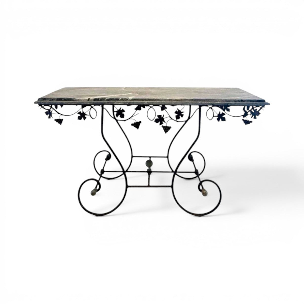19th Century French Marble Top Iron Console with Grape Detail