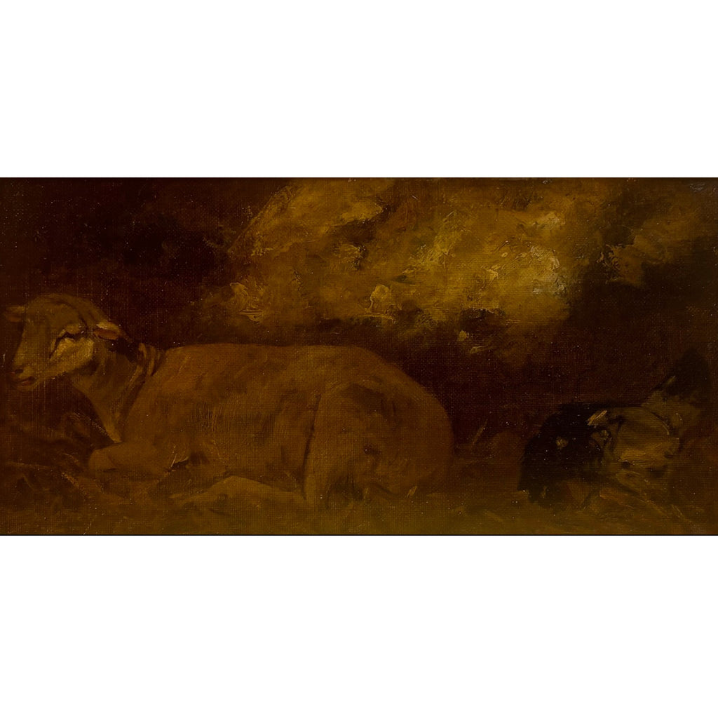19th Century Painting of Sheep & Hen by Charles Jacque