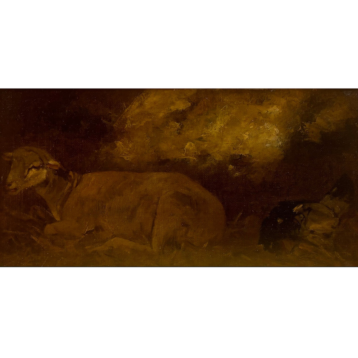 19th Century Painting of Sheep & Hen by Charles Jacque