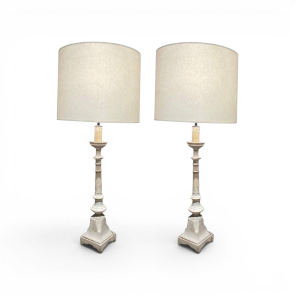 Pair of French Vintage Pale Grey Marble Lamps