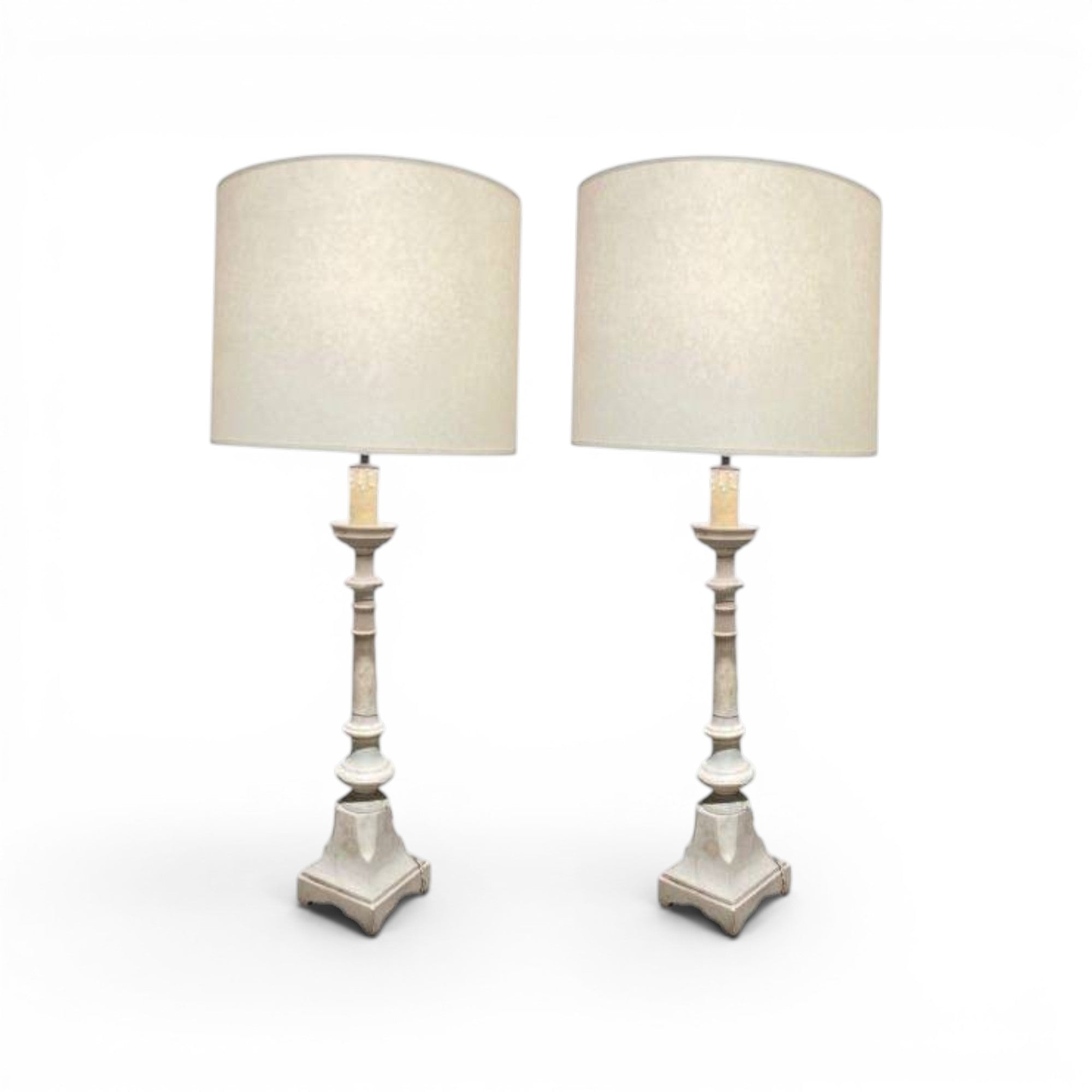 Pair of French Vintage Pale Grey Marble Lamps