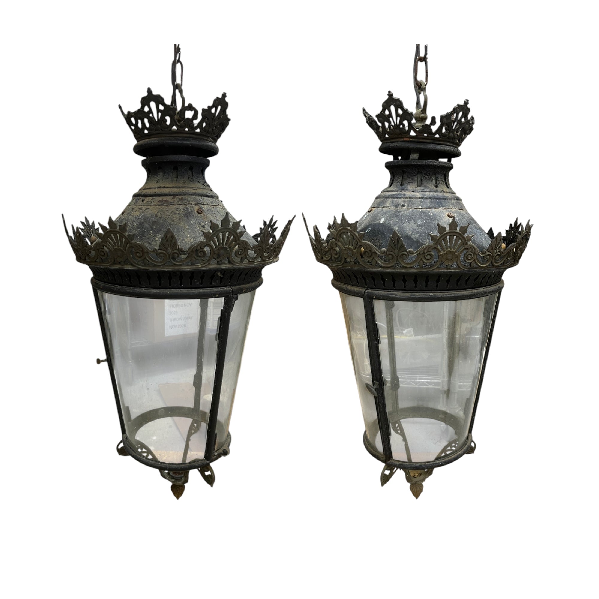 19th Century Italian Pair of Lanterns with Glass