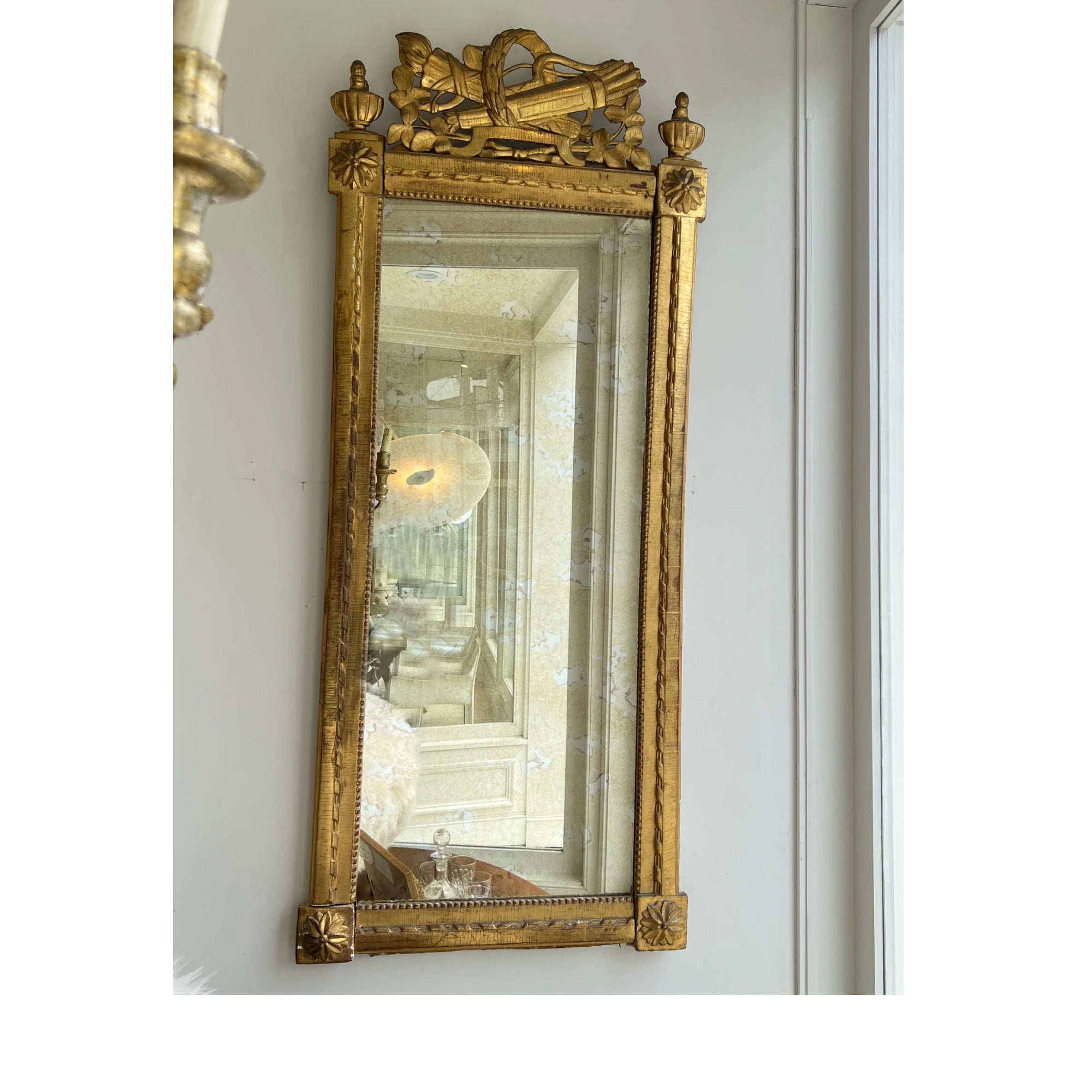 French Louis XVI Gilded Mirror with Neoclassical Carving