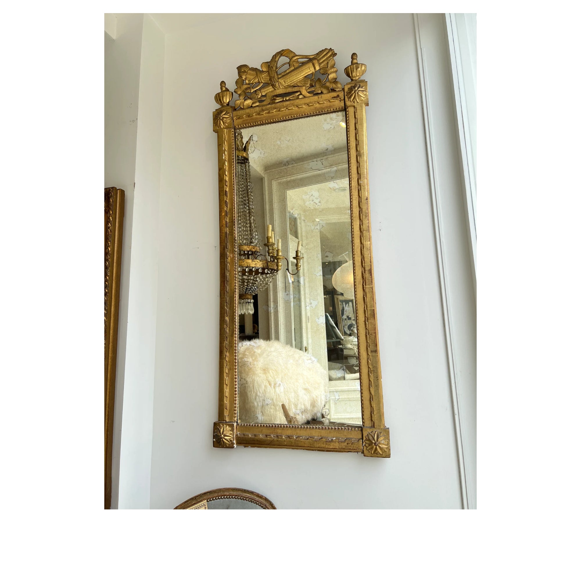 French Louis XVI Gilded Mirror with Neoclassical Carving