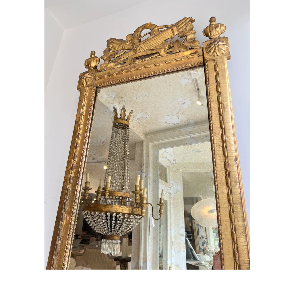 French Louis XVI Gilded Mirror with Neoclassical Carving