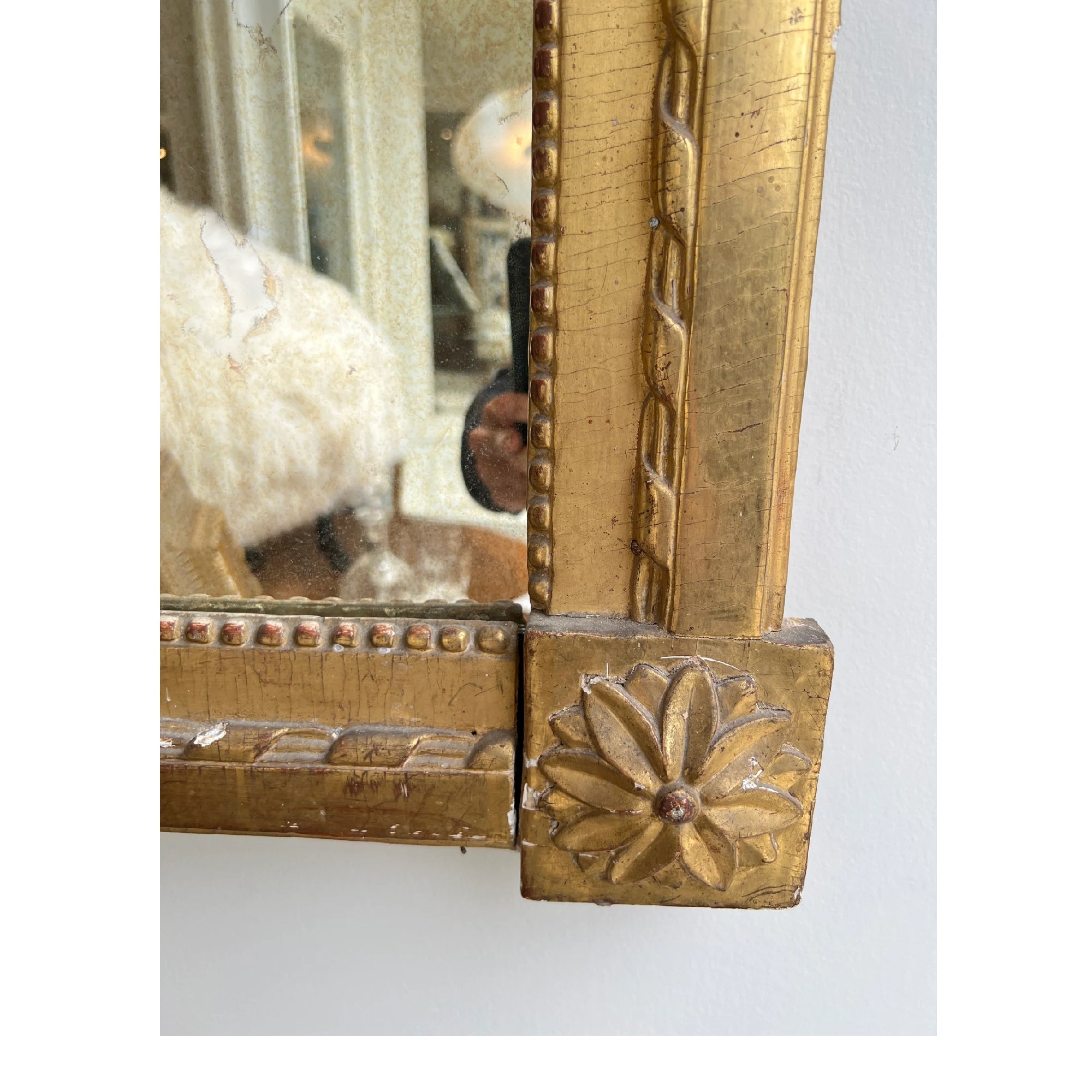 French Louis XVI Gilded Mirror with Neoclassical Carving