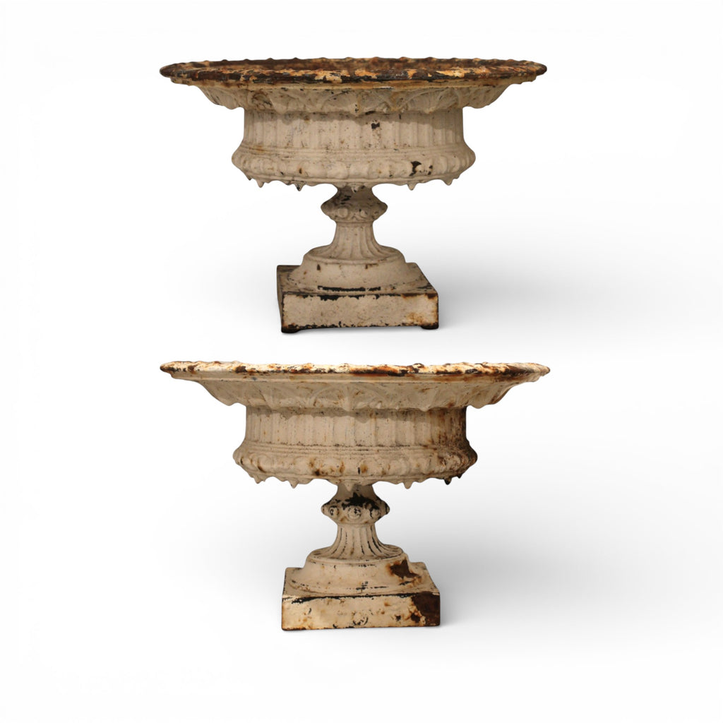 19th Century French Antique Pair of White Iron Jardinieres or Planters