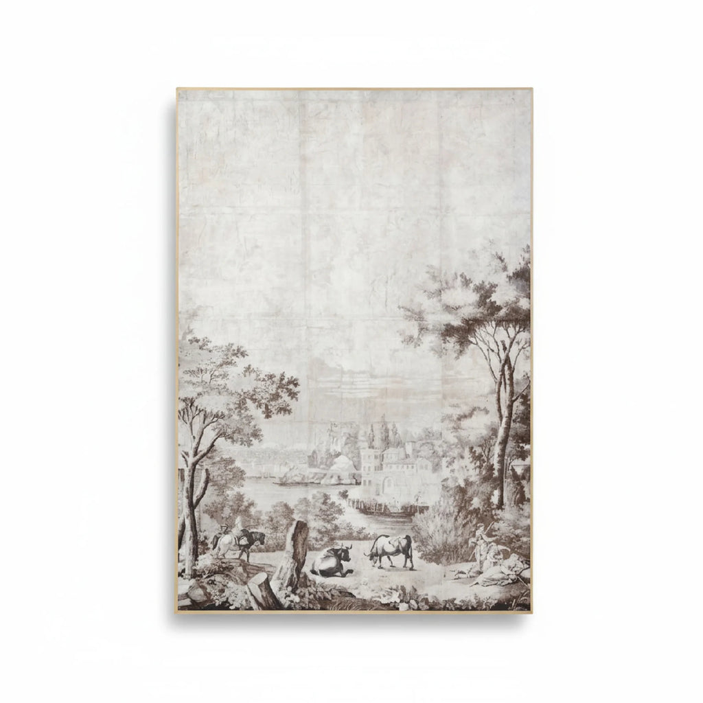 Maison Pastoral Grisaille Panel - Sepia